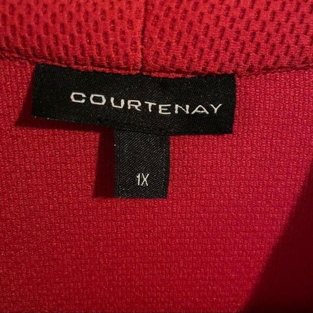 Courtenay Red Open Front 3/4 Sleeve Pockets Textured Blazer Jacket - Picture 3 of 8